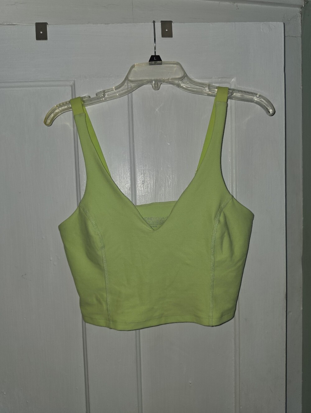Beyond Yoga Lime Green V-Neck Crop Top With Adjustable Shoulder Straps Size Med